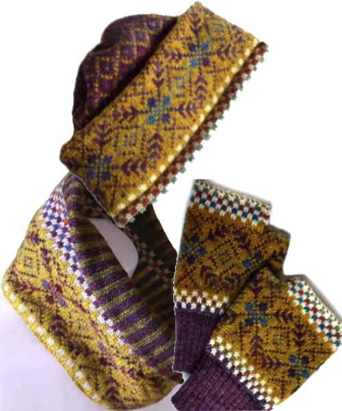 Star Flame cowl, hat & mittens